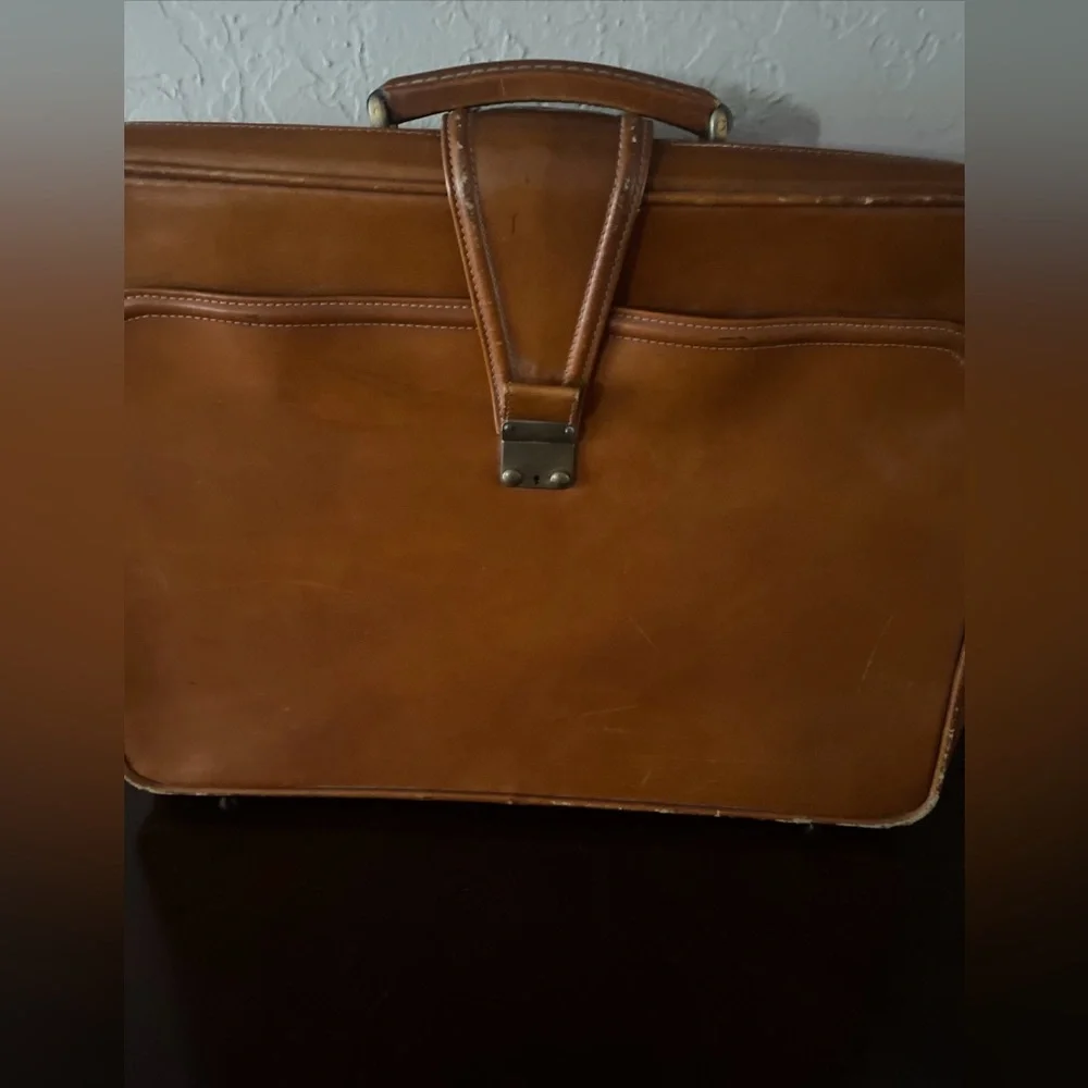 Vintage Brown Leather Suitcase Madmen Briefcase Travel Luggage Retro Midcentury